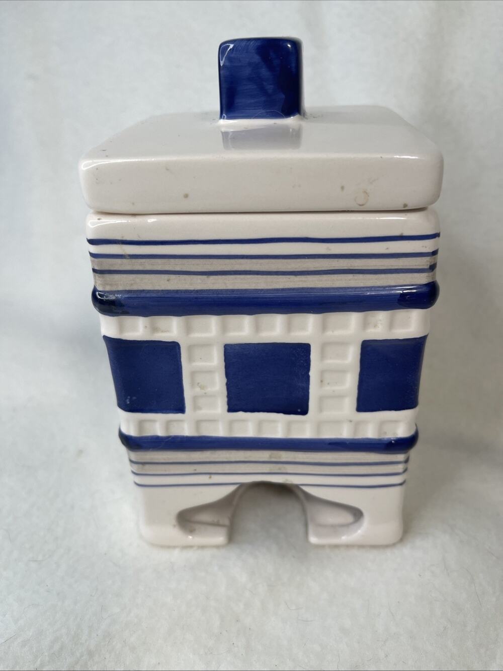 Vtg Tea Bag Holder Ceramic Caddy Blue